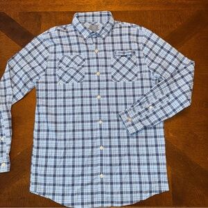 Vineyard Vines Performance Harbor Shirt Boys Kids Sz 16 Large Blue Plaid Fishing